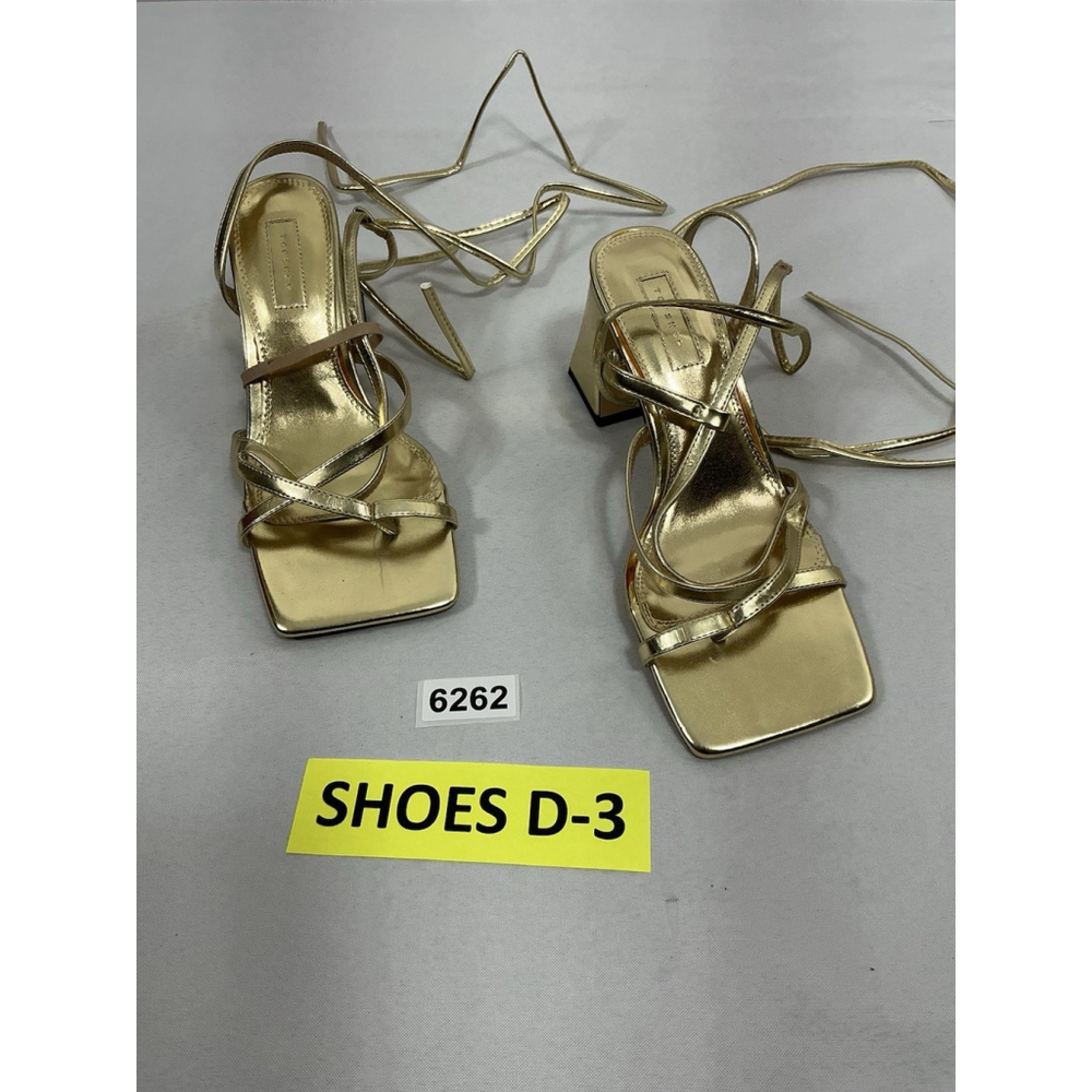 Womans Top Shop Strappy Sandal 8 Gold Square Open Toe Thong Ankle Tie Heel